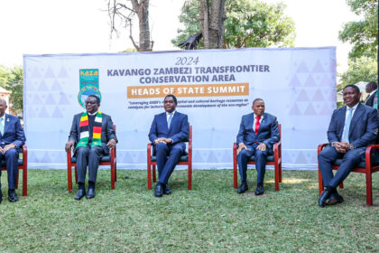 Hakainde Hichilema, President of the Republic of ZambiaPresident Dr. Emmerson Dambudzo Mnangagwa of the Republic of Zimbabwe, President Dr. Nangolo Mbumba of the Republic of Namibia, His Honor Mr. Slumber Tsogwane, the Vice President of the Republic of Botswana, and the Minister responsible for Tourism from the Republic of Angola at the inaugural Kavango Zambezi (KAZA) Transfrontier Conservation Area (TFCA) Heads of State Summit.