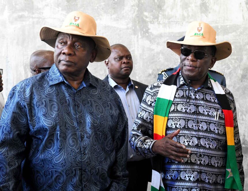 President Cyril Ramaphosa of the Republic of South Africa and President Emmerson Mnangagwa of the Republic of Zimbabwe supported by their respective delegations conducted on a guided tour of the BeitBridge Border facilities in Musina, Limpopo. [Photo: GCIS]