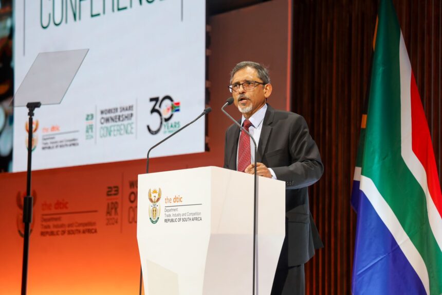 April 23, 2004. Minister Ebrahim Patel, making opening remarks at the Worker Shareb Ownership Conference, currently taking place at the Sandton Convention Centre. Photo: X.com/@the_dtic