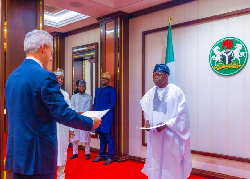 President Bola Tinubu, on Friday in Abuja receives letters of credence from Ambassadors. Photo: MoFA Nigeria