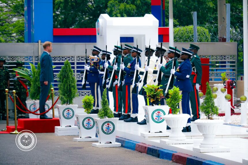 Prince Harry visits the Nigerian Defence Headquarters in Abuja.