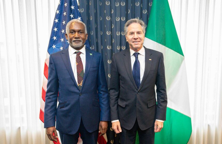 Nigeria's Minister of Foreign Affairs, Hon. Yusuf Maitama Tuggar and U.S. Secretary Antony Blinken. Photo: X/@SecBlinken