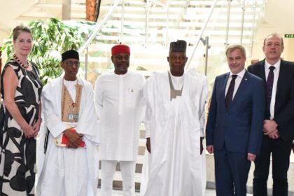 Senator Kashim Shettima, Vice President, Federal Republic of Nigeria received on a courtesy visit to the Presidential Villa, a German delegation led by a member of German Parliament and Hydrogen Commissioner, Federal Ministry of Education and Research, Mr. Till Mansmann. Photo: X/@officialSKSM