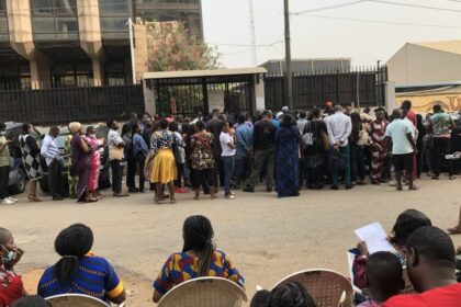 Long queue at the TLS visa application centre in Ikeja, Lagos, Nigeria. Photo: Supplied