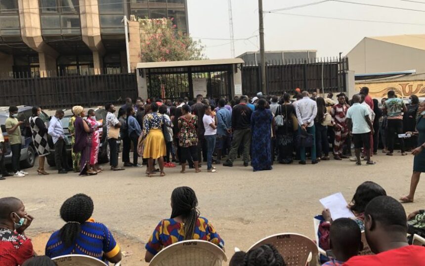 Long queue at the TLS visa application centre in Ikeja, Lagos, Nigeria. Photo: Supplied