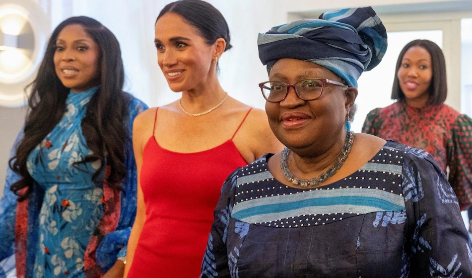 Meghan with Dr Ngozi Okonjo-Iweala, Director-General of the WTO CREDIT: Marvellous Durowaiye/Reuters