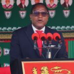 President Dr Lazarus Chakwera of Malawai speaking during the AMEC Centenary Celebrations at Hannock Msokera Primary School Ground, Traditional Authority Mwase in Kasungu today. Photo: Malawi Government