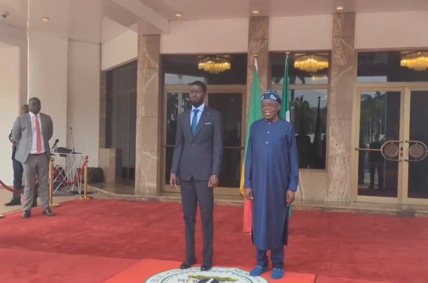 President Bola Ahmed Tinubu receives the President of the Republic of Senegal, H.E Bassirou Diomaye Faye to the State House, Abuja. Photo: X/@DOlusegun