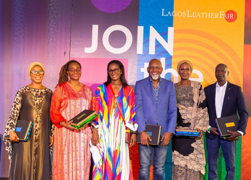 L-R Prof. Henrietta Onwuegbuzie (Lagos Business School), Mrs Olufunke Jones (Division Director Providus Bank), Mrs Femi Olayebi (Founder, Lagos Leather Fair), Mr Sola Oyebade (Fashions Finest Africa), Mrs Hadiza Shuaib (Head of Corporate Communications, Bank of Industry (BOI), Dr. Jerry Tagang (Senior Lecturer, NILEST)