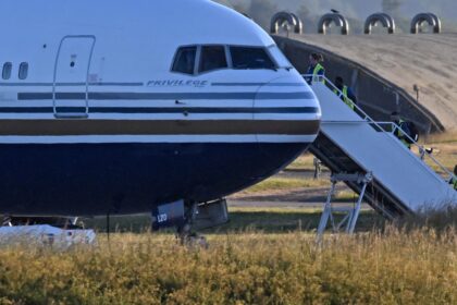 The grounded aircraft at MoD Boscombe Down, near Salisbury, UK.Photographer: Andrew Matthews/PA Wire