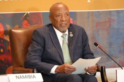 Dr Nangolo Mbumba , President of the Republic of Namibia, at the Kavango Zambezi Transfrontier Conservation Area (KAZA TFCA) Summit. Photo: Namibian Presidency
