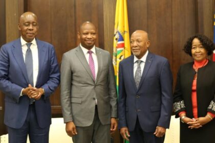 Dr Nangolo Mbumba, President of the Republic of Namibia, Hon. Lejone Mpotjoana, Minister of Foreign Affairs and International Relations of Lesotho, Joshua Setipa. Photo:X/@NamPresidency