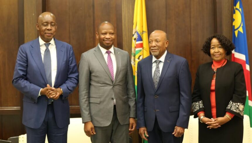 Dr Nangolo Mbumba, President of the Republic of Namibia, Hon. Lejone Mpotjoana, Minister of Foreign Affairs and International Relations of Lesotho, Joshua Setipa. Photo:X/@NamPresidency