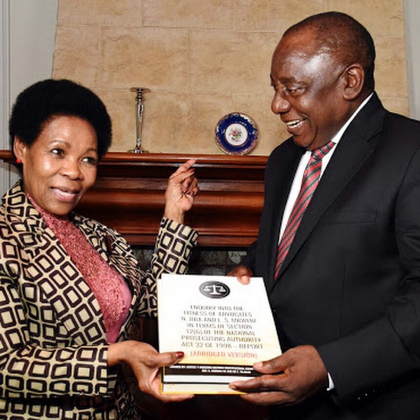 Retired Constitutional Court Justice Yvonne Mokgoro with President Cyril Ramaphosa