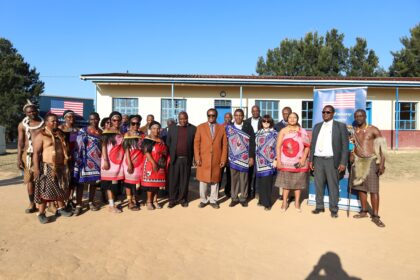 Acting Deputy Chief of Mission at the U.S. Embassy, Eswatini, Jolanta Mikiewicz with other stakeholders at the Makhungutja Primary School. Photo: U.S. Embassy Eswatini
