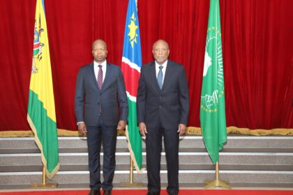 His Excellency Mr. Ntsime Jafeta presented his Letters of Credence to the President of the Republic of Namibia, His Excellency Dr. Nangolo Mbumba. Photo: MoFAIR Lesotho