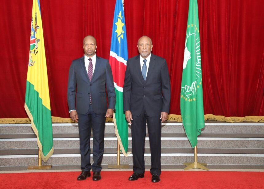 His Excellency Mr. Ntsime Jafeta presented his Letters of Credence to the President of the Republic of Namibia, His Excellency Dr. Nangolo Mbumba. Photo: MoFAIR Lesotho