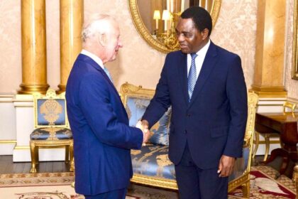 President Hakainde Hichilema of Zambia met with King Charles III at Buckingham Palace in London. Photo: MoFAIC Zambia