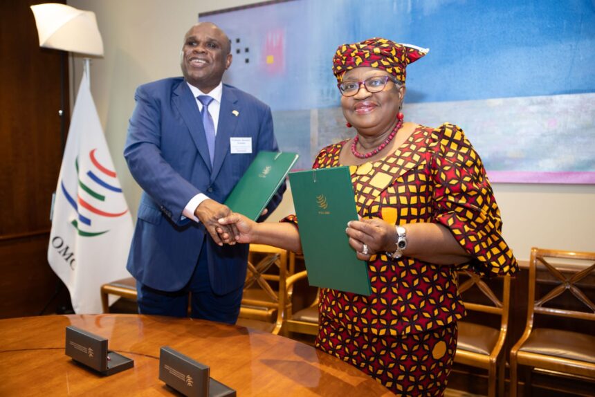 Prof. Benedict Oramah, President and Chairman of Board of Directors of Afreximbank with H.E. Dr. Ngozi Okonjo-Iweala, Director General of the WTO Secretariat