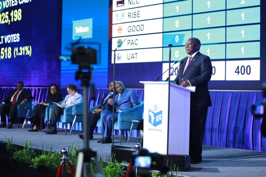 President Cyril Ramaphosa's address at the IEC data center in Midrand, Johannesburg. Photo: X/@IECSouthAfrica