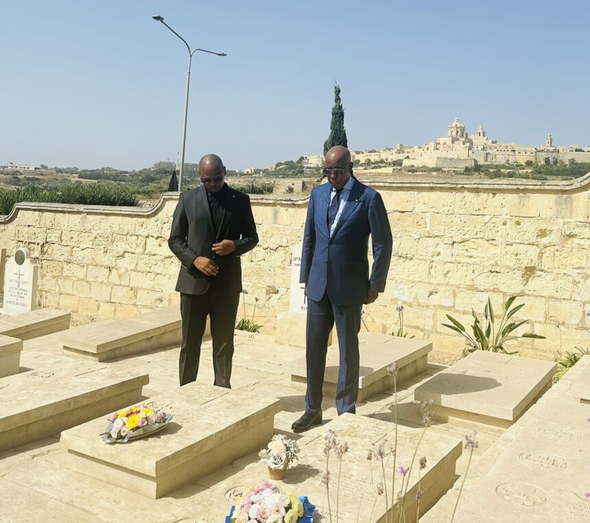Lejone Mpotjoane, Lesotho's Foreign Minister, and Joshua Setipa, Lesotho's candidate for Commonwealth Secretary-General, Delegation Visits Malta, Honors Basotho War Casualties. Photo: X/@LMpotjoane
