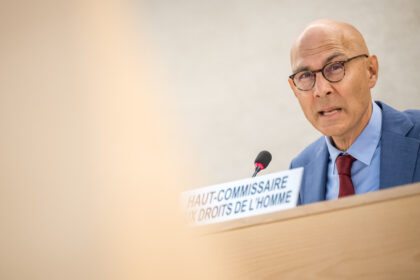 UN High Commissioner for Human Rights Volker Turk delivers a speech at the opening of the 54th UN Human Rights Council in Geneva, on September 11, 2023. (Fabrice COFFRINI / AFP)