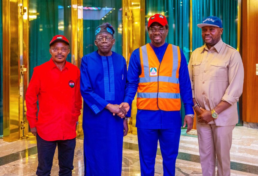 NLC, TUC Leaders with the Nigerian President, Bola Tinubu. Photo: State House