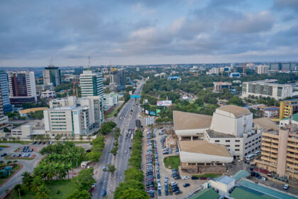 Skyline of the city of Accra, Ghana.