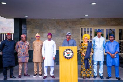 Babajide Sanwo-Olu. Executive Governor Of Lagos State speaking to the media. Photo: X/@jidesanwoolu