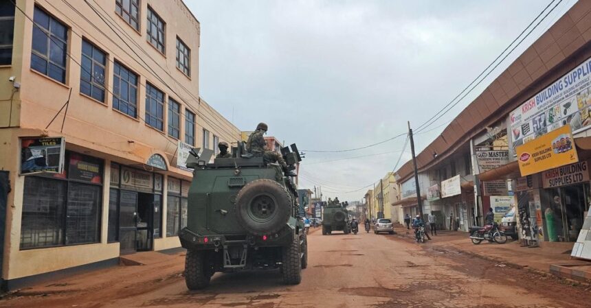 Ugandan soldiers in the streets of Kampala ahead of the planned protests.