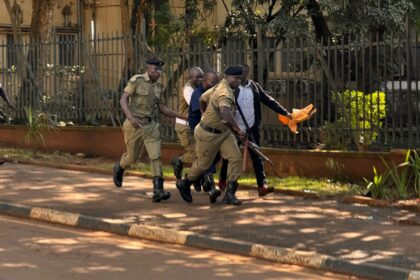 Ugandan Police arrests a protester in the streets of Kampala, Uganda on Tuesday 23 July 2024.