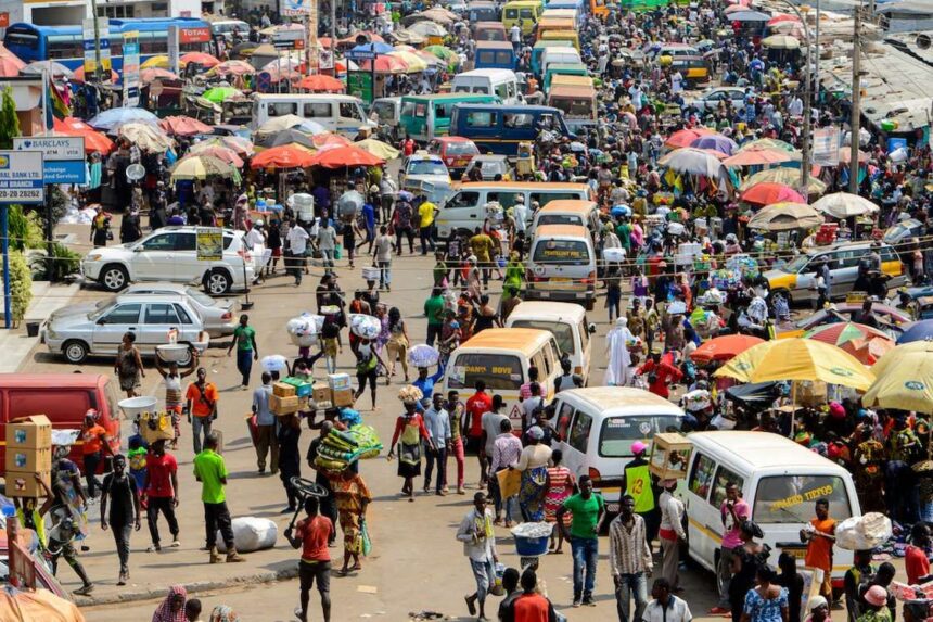 A busy part of the city of Accra in Ghana.
