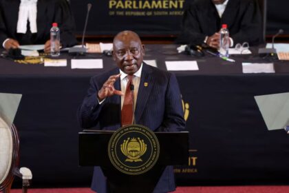South Africa's President Cyril Ramaphosa speaks during his opening of parliament address in Cape Town, South Africa, July 18, 2024. REUTERS/Esa Alexander