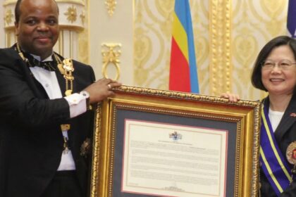 Eswatini’s King Mswati III with visiting Taiwan President Tsai Ing-wen in his nation in April (Image credit: MONGI ZULU/AFP/Getty Images)