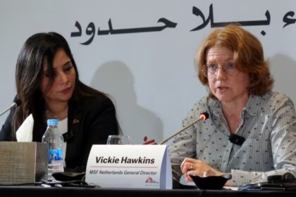 Vickie Hawkins, General Director of Medecins Sans Frontieres (MSF) Netherlands, speaks during a press conference on Sudan situation, in Amman, Jordan July 22, 2024. REUTERS/Jehad Shelbak