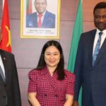 The Head of Diplomatic Mission, of Zambia, in Guangzhou, China, Dr. Daniel Mvula Shimunza received his counterpart Consul General, Mr. Iric Arribas of the Philipines and his Vice Consul General. Photo: MoFAIC Zambia