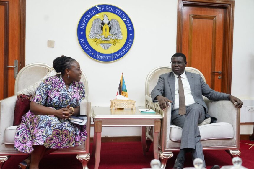 Juba, 8-August 2024 (MFA&IC) South Sudan's Deputy Minister of Foreign Affairs and International Cooperation Hon. Amb. Monday Semaya Kumba with UNMISS Chief of Staff Madam Leda Limann. Photo: MoFAIC South Sudan