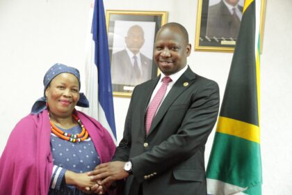 Minister of Foreign Affairs and International Relations, Hon. Lejone Mpotjoana welcomed, the High Commissioner of the Republic of South Africa to Lesotho, Her Excellency, Connie Seoposengwe. Photo: MoFAIR Lesotho