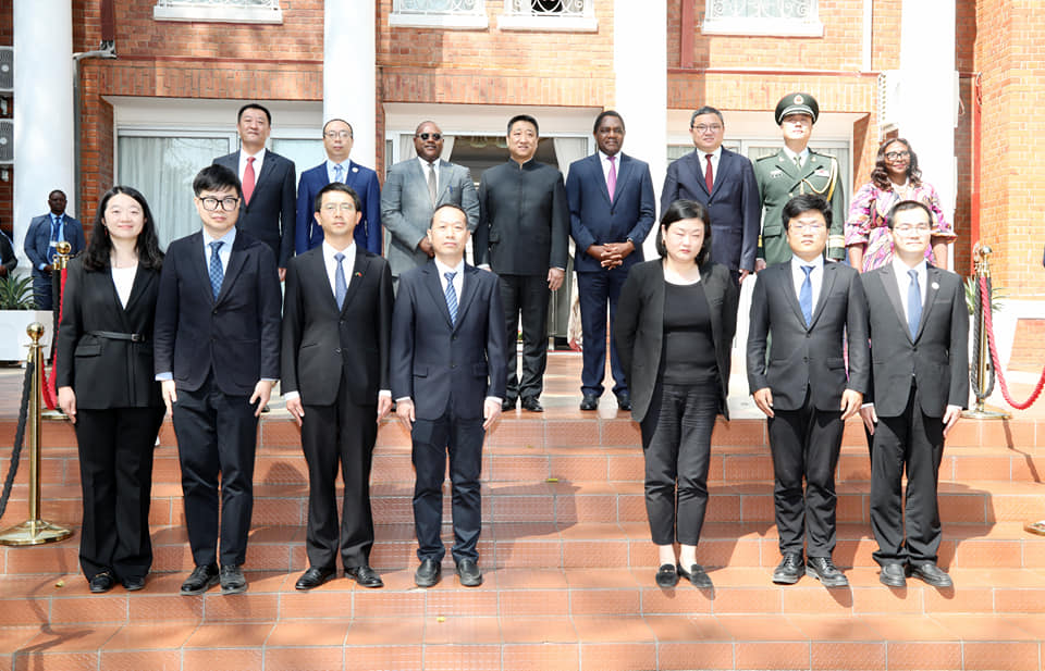 Hakainde Hichilema, President of the Republic of Zambia with His Excellency Mr. Han Jing, the new Ambassador of the People's Republic of China to Zambia. MoFAIC Zambia