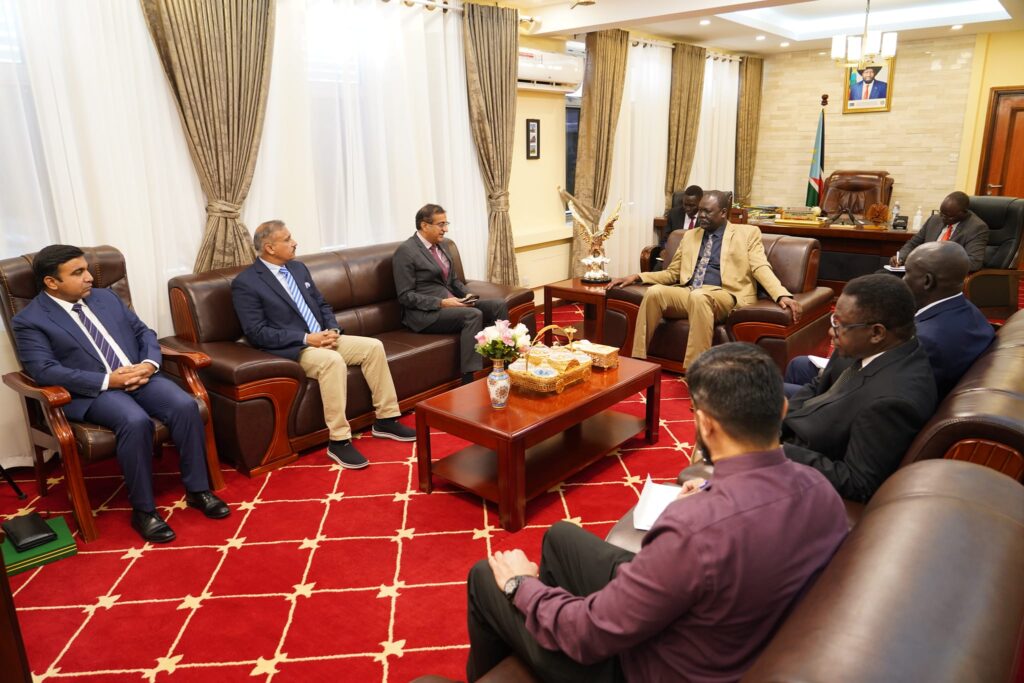 Juba- 13, August 2024 (MFA&IC) The Minister of Foreign Affairs and International Cooperation Hon. Ramadan Mohammed Abdallah Goc welcomed Pakistan Ambassador. Photo: MoFAIC South Sudan