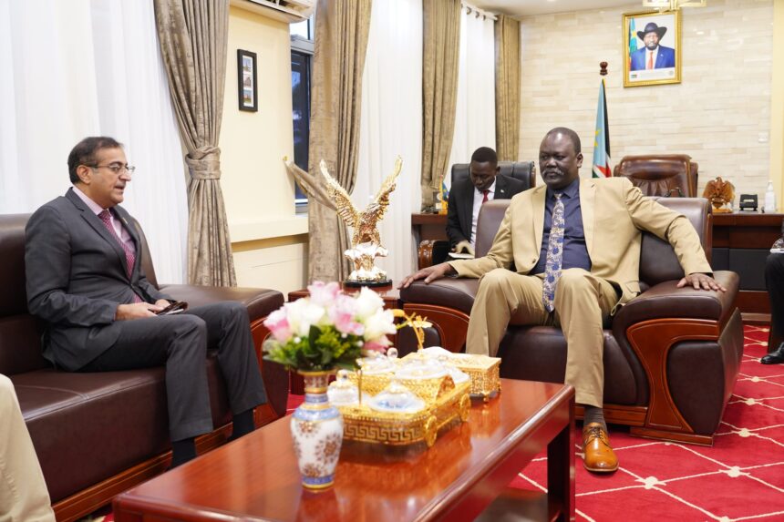 Juba- 13, August 2024 (MFA&IC) The Minister of Foreign Affairs and International Cooperation Hon. Ramadan Mohammed Abdallah Goc welcomed Pakistan Ambassador. Photo: MoFAIC South Sudan