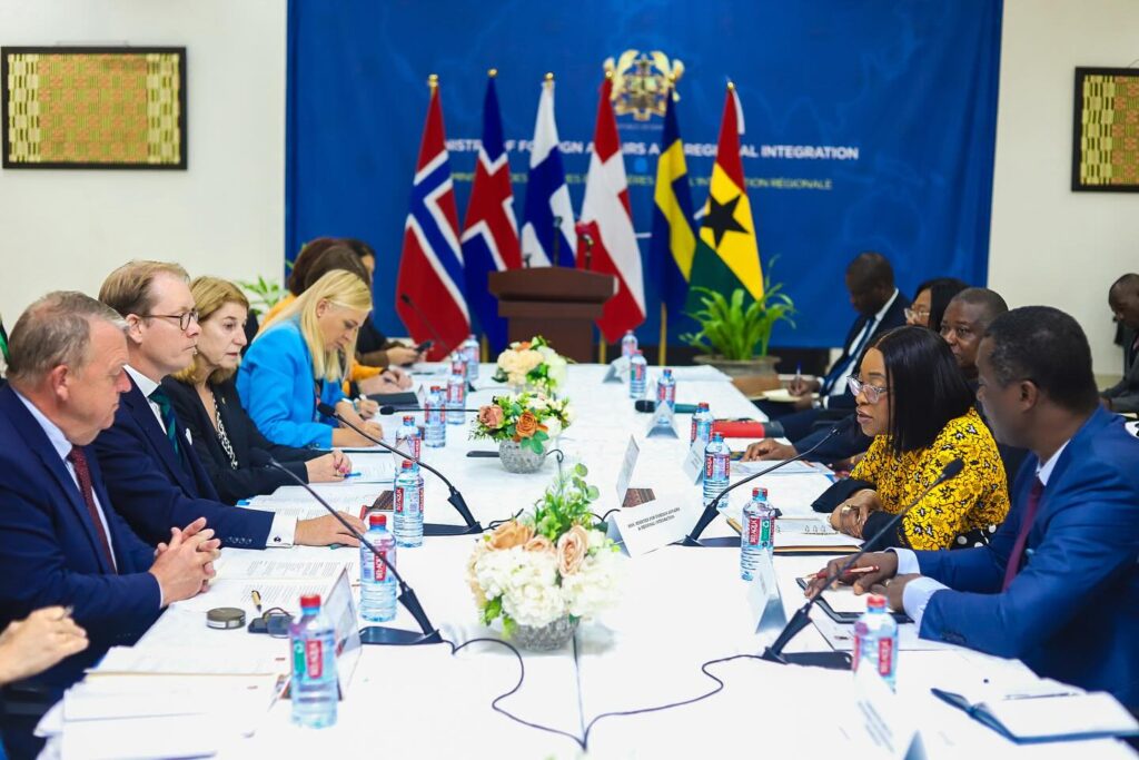 The Minister for Foreign Affairs and Regional Integration, Hon. Shirley Ayorkor Botchwey on Wednesday 14th August, 2024 held a joint bilateral meeting with five (5) Nordic Foreign Ministers who were in Ghana for a two-day joint working visit. Photo: MoFARI Ghana