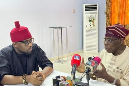 Former President of the Federal Republic of Nigeria, Olusegun Obasanjo and a lawmaker, Hon. Ugochinyere Ikenga at the Olusegun Obasanjo Presidential Library in Abeokuta, Ogun State on August 9, 2024