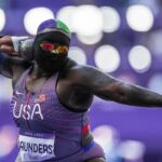Raven Saunders in action during qualification in the women's shot put at the Paris Olympic Games. Michael Kappeler/dpa/AP