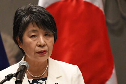 Japan's Foreign Minister Yoko Kamikawa speaks during a joint press conference after a 2+2 meeting with her Philippines counterpart in Manila on July 8, 2024. - The Philippines and Japan signed a key defence pact on July 8 that will allow the deployment of troops on each other's territory, as they boost ties in the face of China's growing assertiveness. (Photo by Ted ALJIBE / AFP)