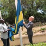 The Swedish Embassy in Juba lowers its flag as it officially closes its section office.