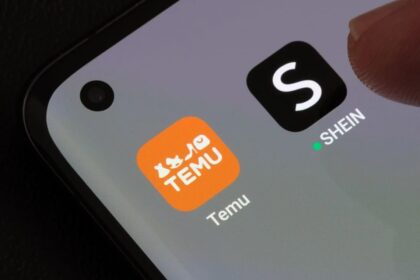 Shein and Temu app icon on a mobile phone.