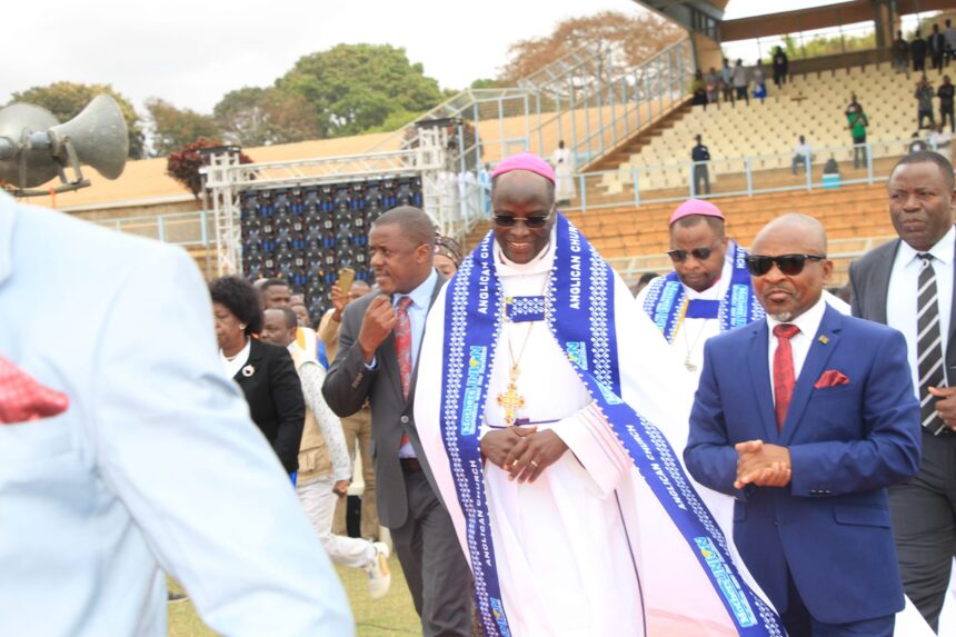 Vice President Dr. Michael Bizwick Usi arrives at Silver Stadium for the farewell celebration of Bishop Francis Kaulanda, hosted by the Anglican Diocese of Lake Malawi in Lilongwe.