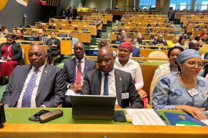 Prime Minister Samuel Matekane at the UN's Summit of the Future on September 22, 2024, alongside Ministers Lejone Mpotjoana, Nthati Moorosi, Dr. Retšelisitsoe Matlanyane, and senior officials.
