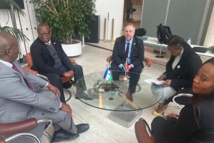 Lesotho's Minister Hon. Lephema Lebona met with South Africa's Minister Dr. Leon Schreiber in Geneva on 16 October 2024, to discuss immigration and border management cooperation during the 75th Session of the High Commissioner’s Programme. Photo: MoFAIR Lesotho